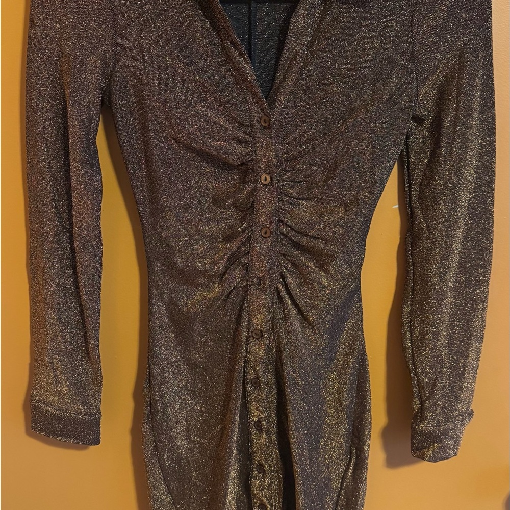 Astr Gold Long Sleeve Dress